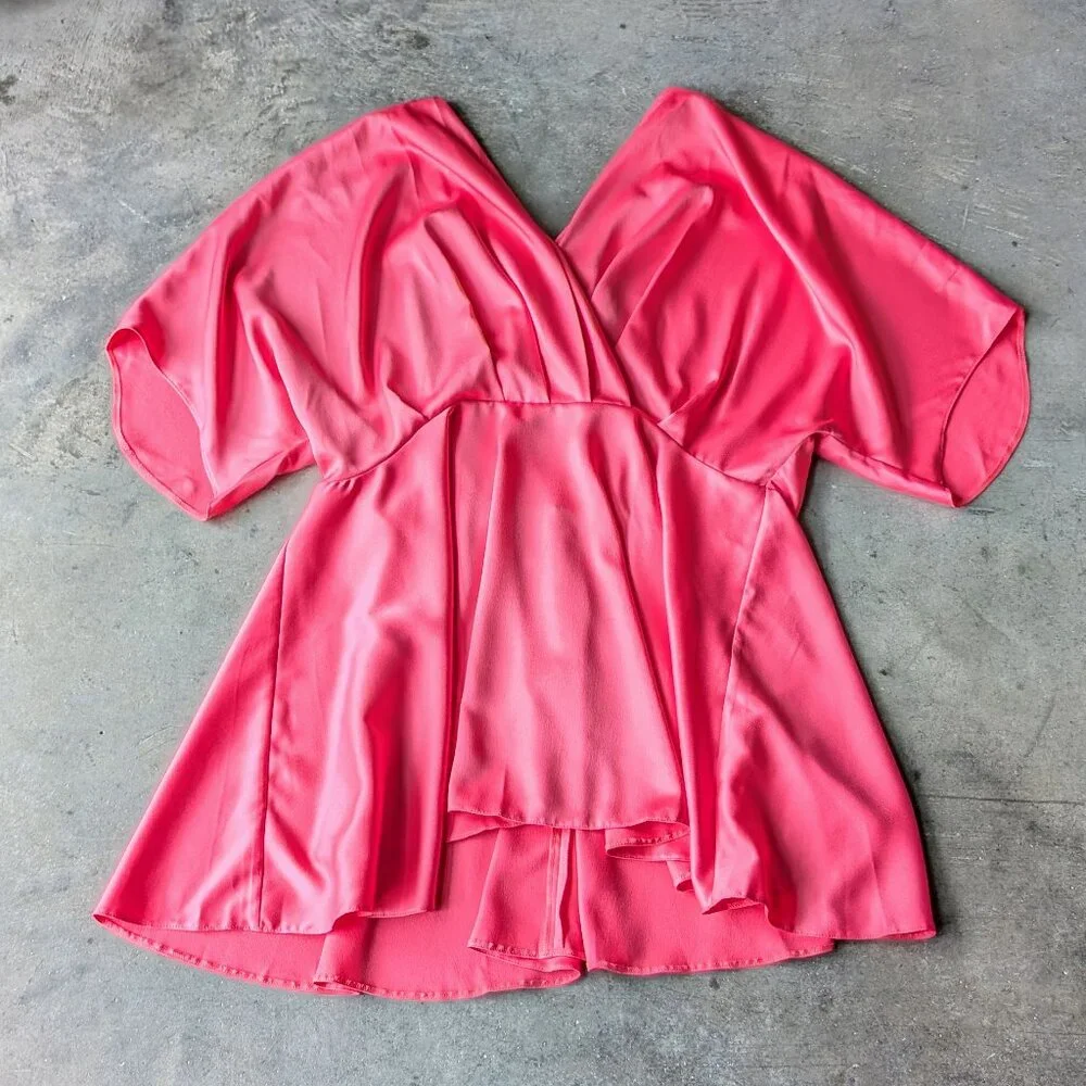 ASOS Design Curve Pink Satin Batwing Mini Dress size US 16 - Picture 3 of 10